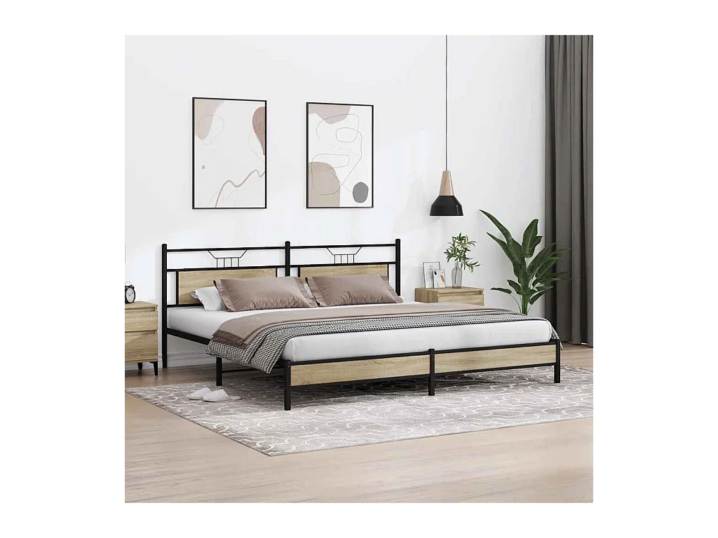 Lit double | Lit adulte | Cadre de lit en métal chêne sonoma 193x203 cm
