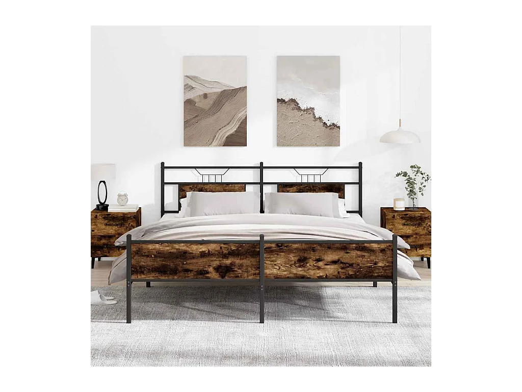 Lit double | Lit adulte | Cadre de lit en métal chêne fumé 180x200 cm