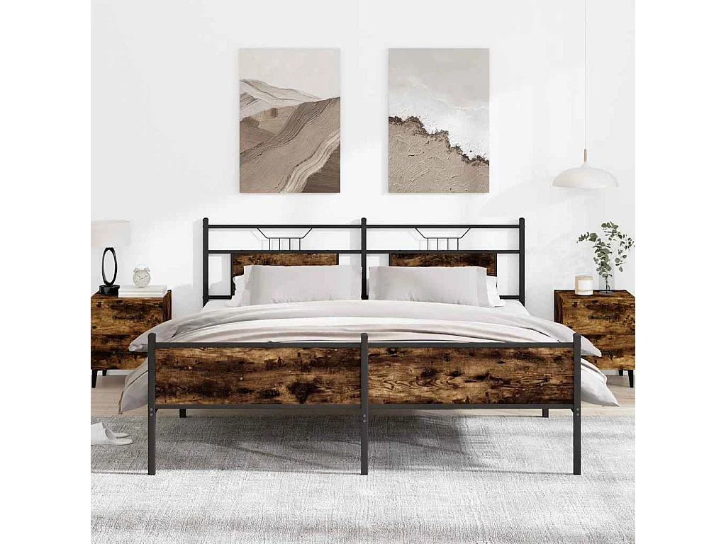 Lit double | Lit adulte | Cadre de lit en métal chêne fumé 180x200 cm