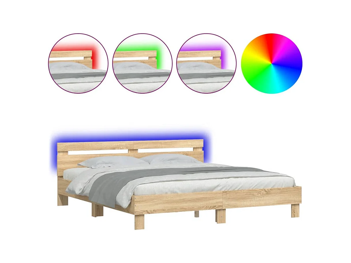 Lit double | Lit adulte | Cadre de lit avec LED chêne sonoma 200x200 cm