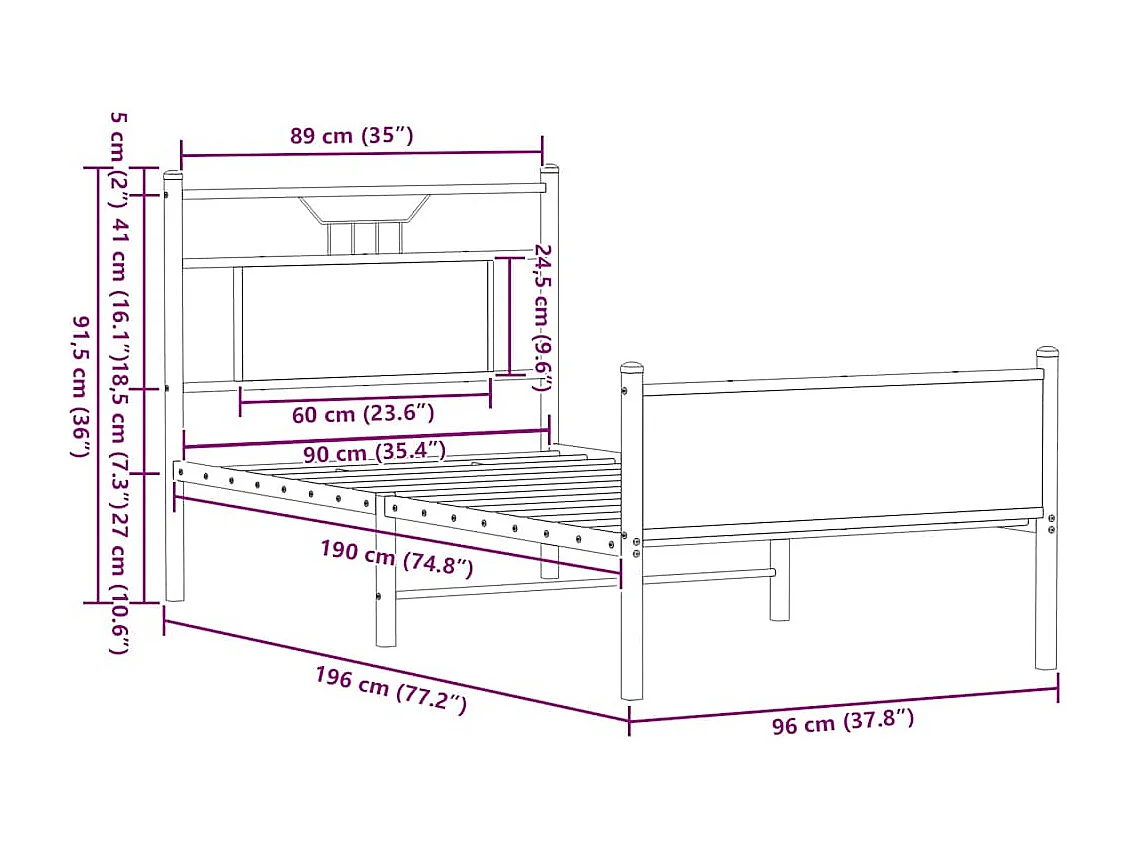 Lit simple | Lit adulte, enfant | Cadre de lit chêne sonoma 90x190 cm