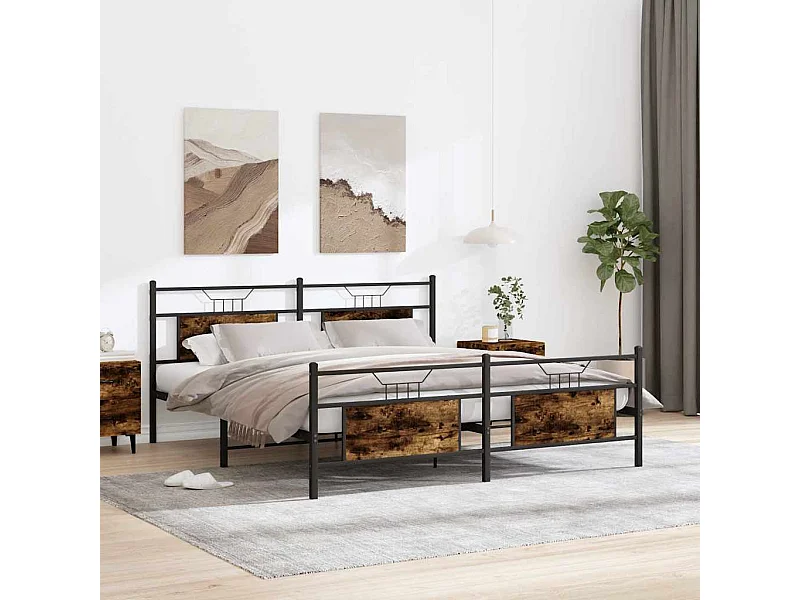 Letto per adulti | Letto matrimoniale | Giroletto senza Materaso in Metallo Rovere Fumo 160x200 cm