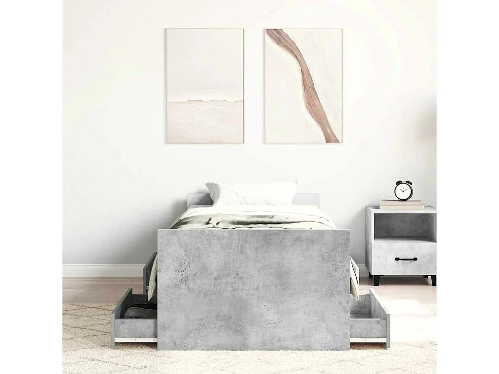 Lit simple | Lit adulte, enfant | Cadre de lit gris béton 100x200 cm
