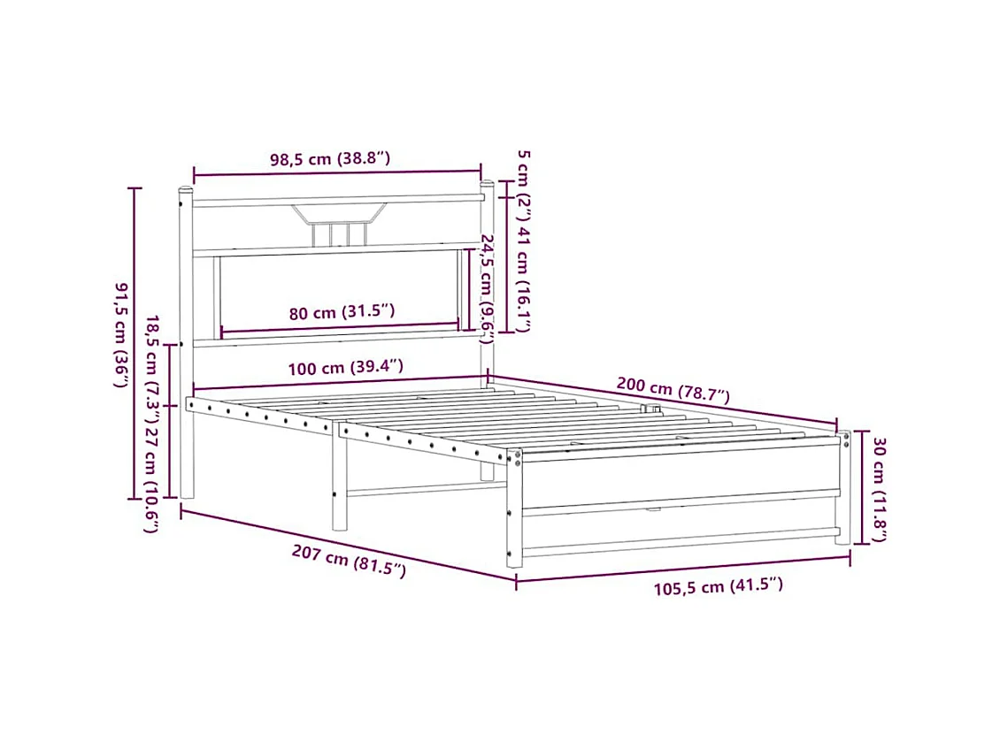 Lit simple | Lit adulte, enfant | Cadre de lit chêne marron 100x200 cm