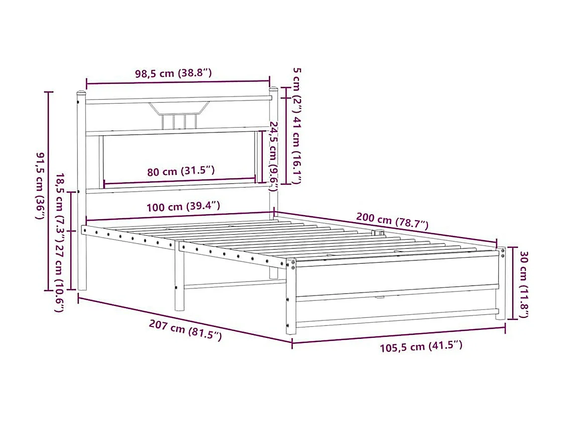Lit simple | Lit adulte, enfant | Cadre de lit chêne marron 100x200 cm