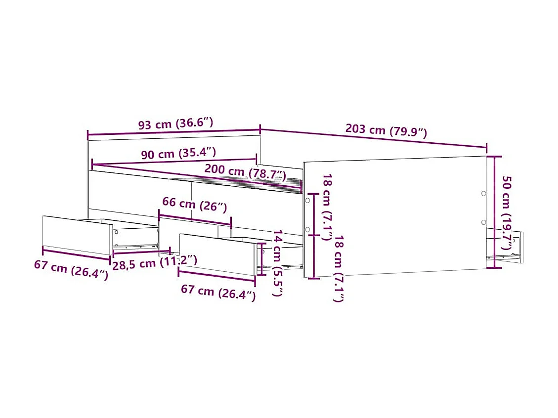 Lit simple | Lit adulte, enfant | Cadre de lit chêne sonoma 90x200 cm