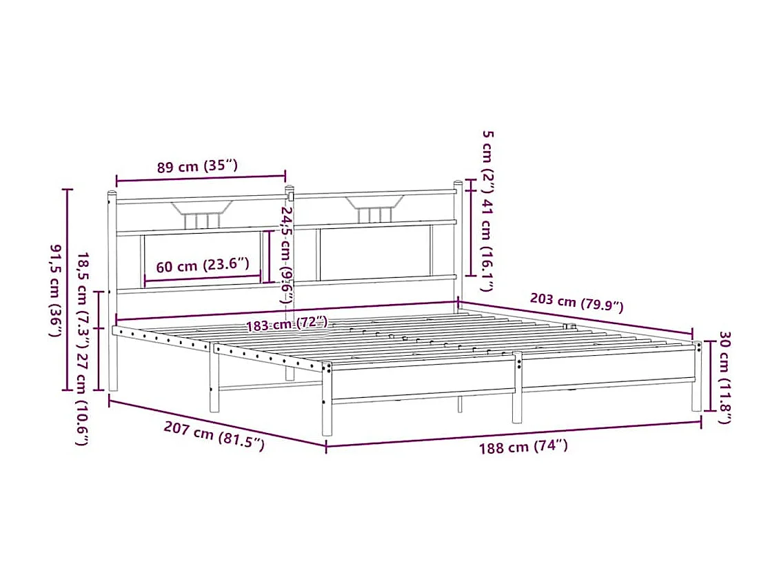 Letto per adulti | Letto matrimoniale | Giroletto senza Materasso Rovere Marrone 183x203 cm Truciolato