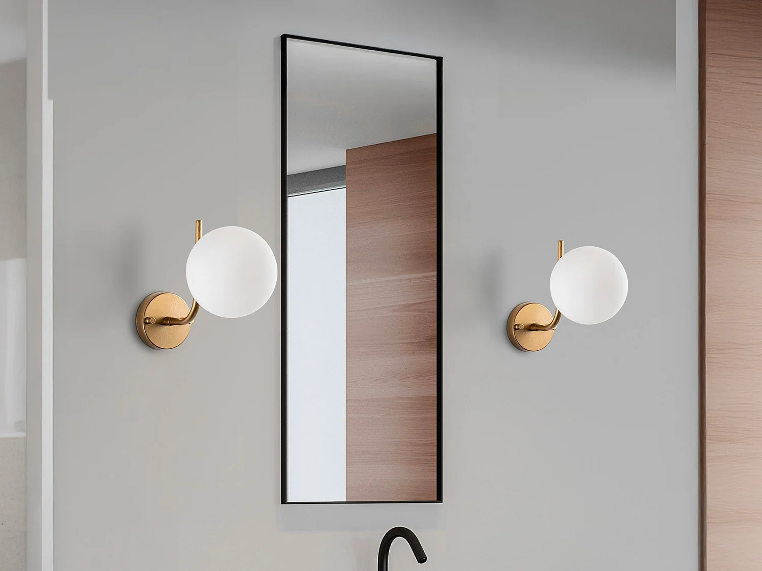 Lot de 2 appliques murales en métal doré avec globe - D. 15 cm - ORBEA