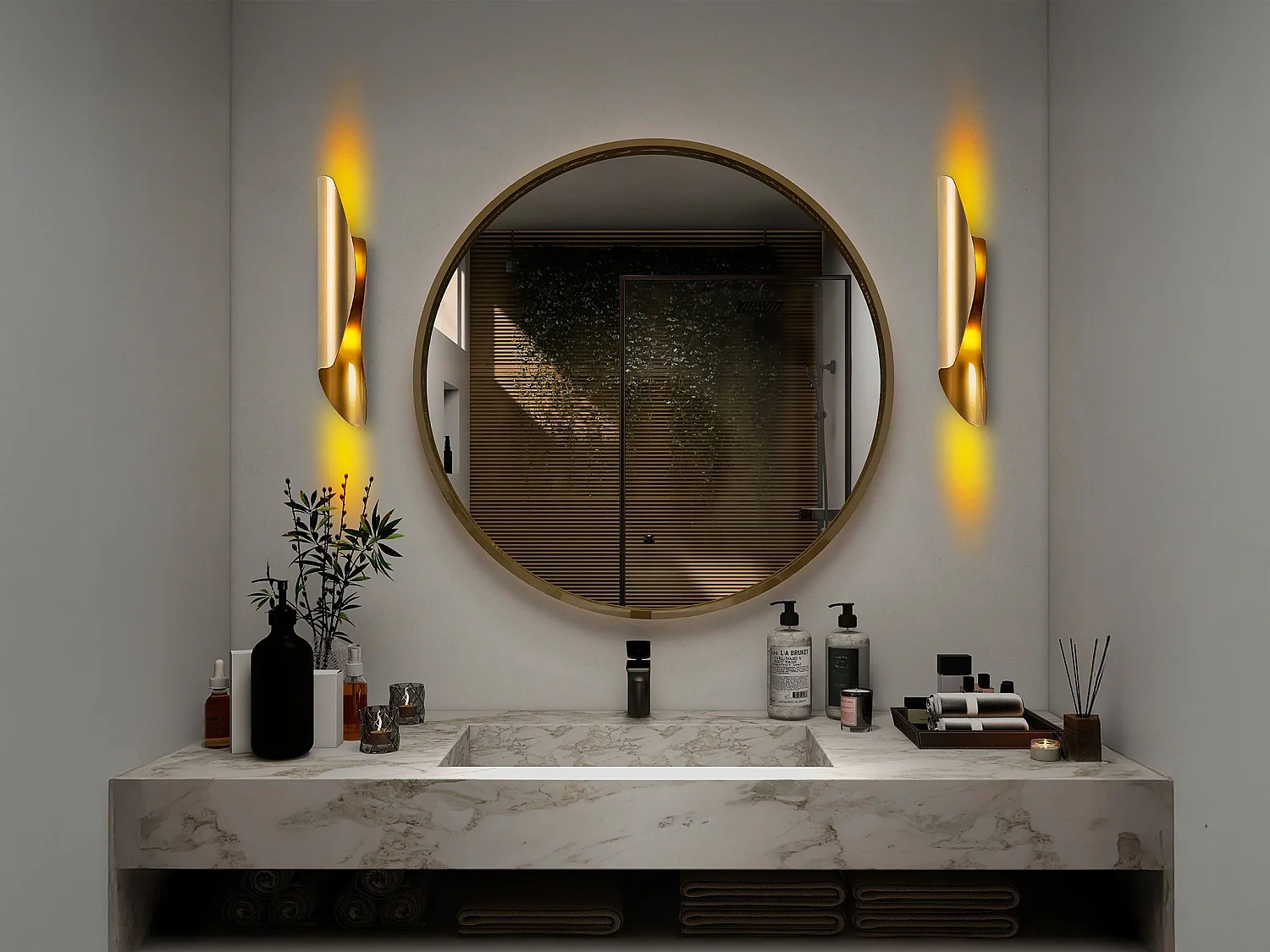 Lote de 2 apliques de pared de metal dorado - Alt. 40 x P 11 cm - Alt. 11 cm - LYNOR