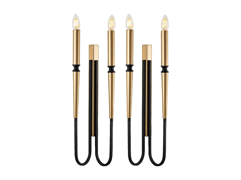Set de 2 apliques de pared estilo candelabro de metal - Dorado y negro - Alt. 58 cm - OVYLA