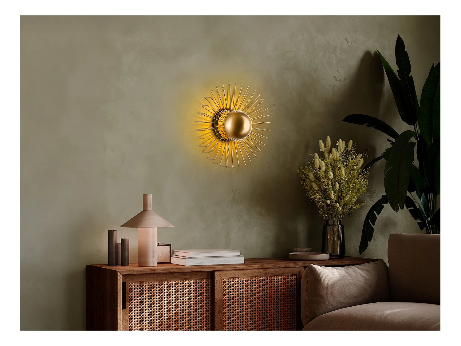 Conjunto de 2 apliques de pared con diseño de alambre en metal - Dorado - P. 18 x D.45 cm - ZYMA