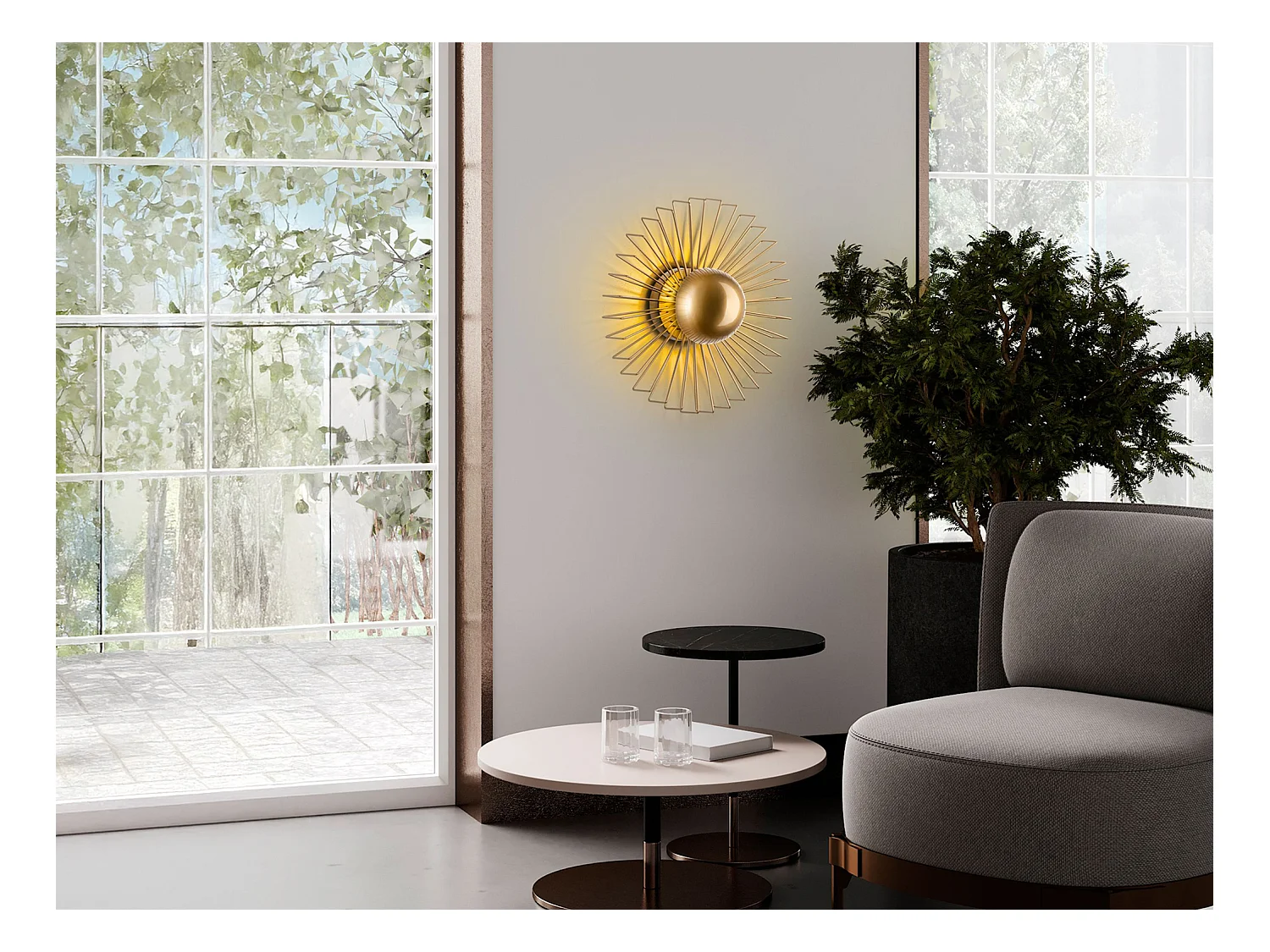 Conjunto de 2 apliques de pared con diseño de alambre en metal - Dorado - P. 18 x D.45 cm - ZYMA