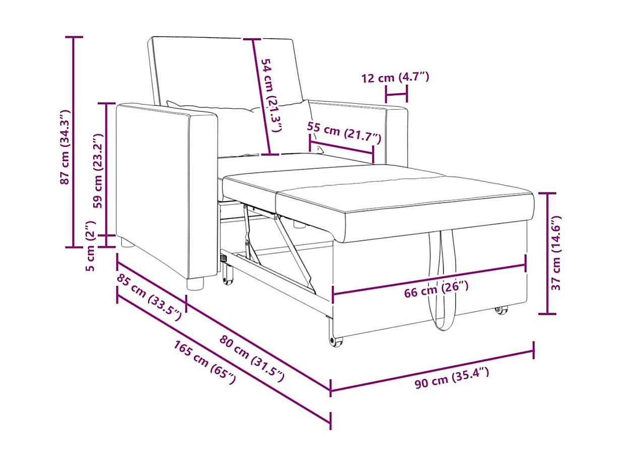 Sofá Cama Individual Crema 90x165x87 cm Terciopelo SHL4010