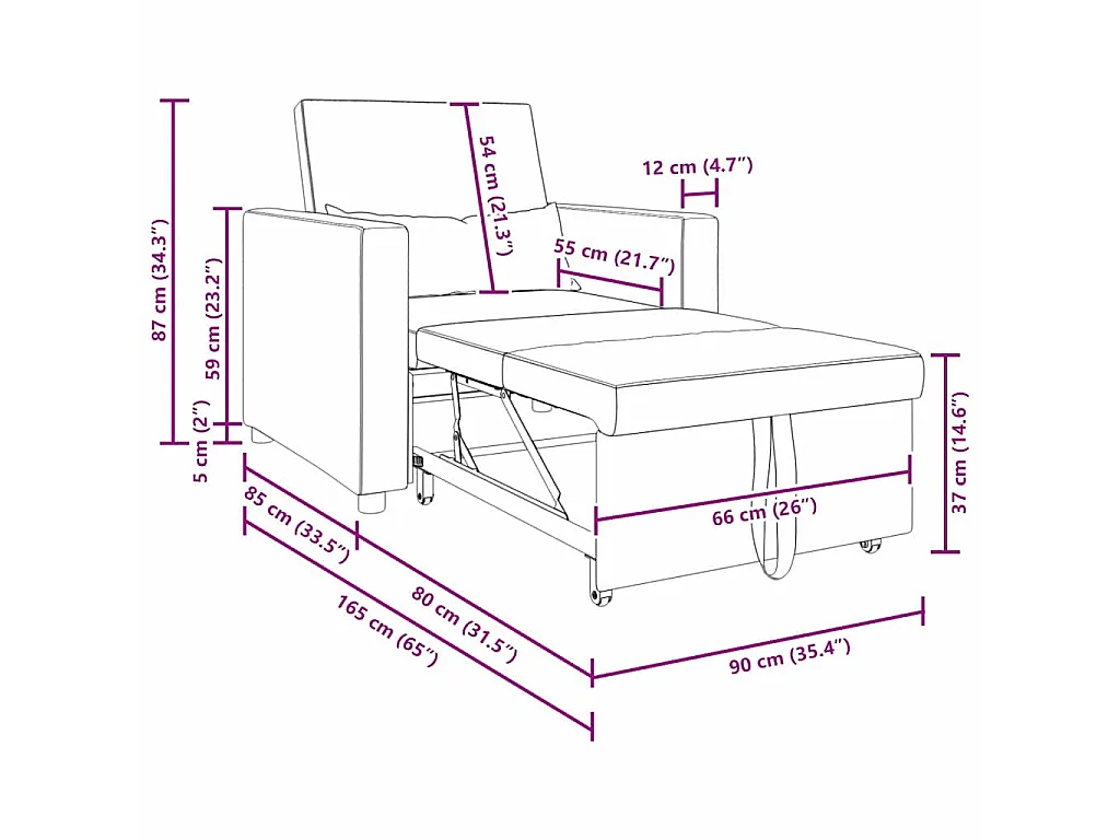 Einzel-Schlafsofa mit Rädern Creme 90x165x87 cm Samt SHL26607