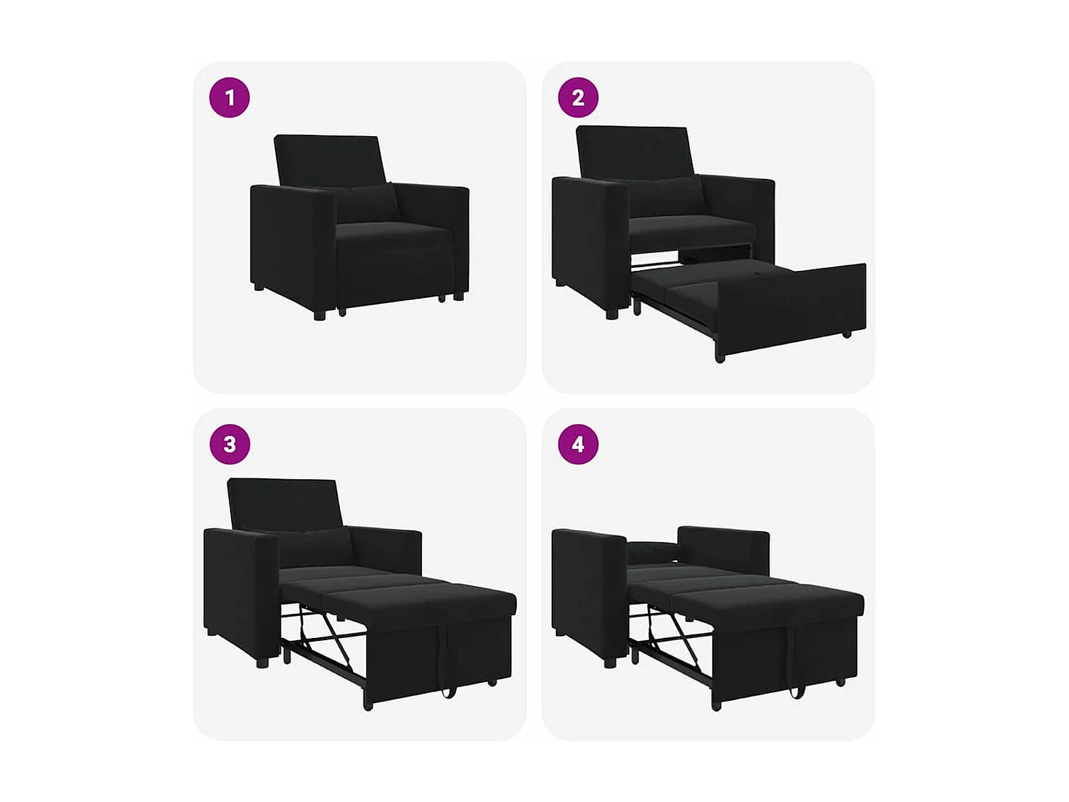 Sofá Cama Individual Negro 90x165x87 cm Terciopelo SHL7923