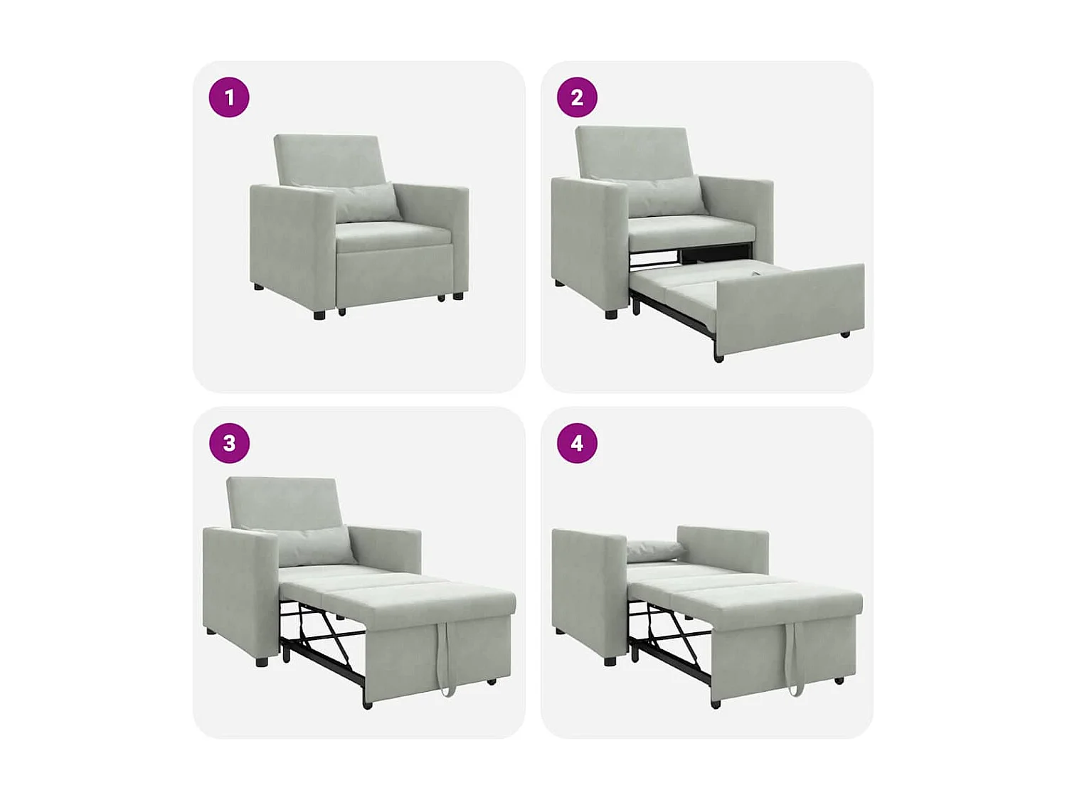 Sofá Cama Individual Gris claro 90x165x87 cm Terciopelo SHL8883