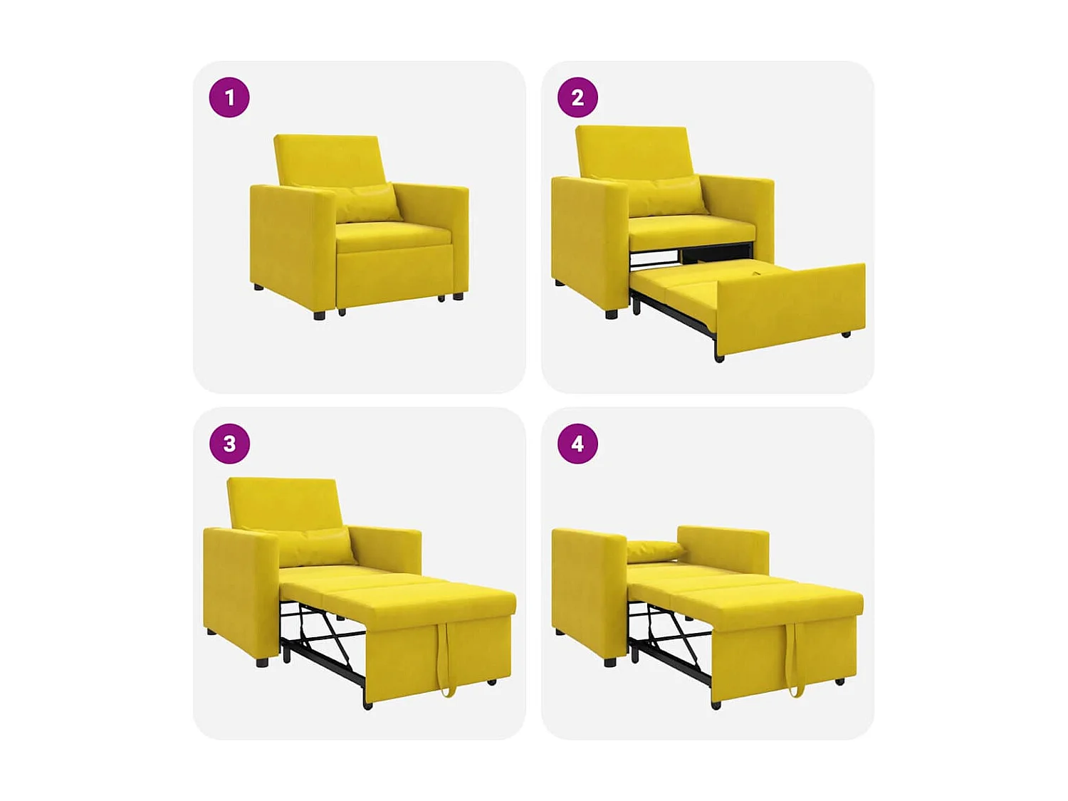 Sofá Cama Individual Amarillo 90x165x87 cm Terciopelo SHL7863