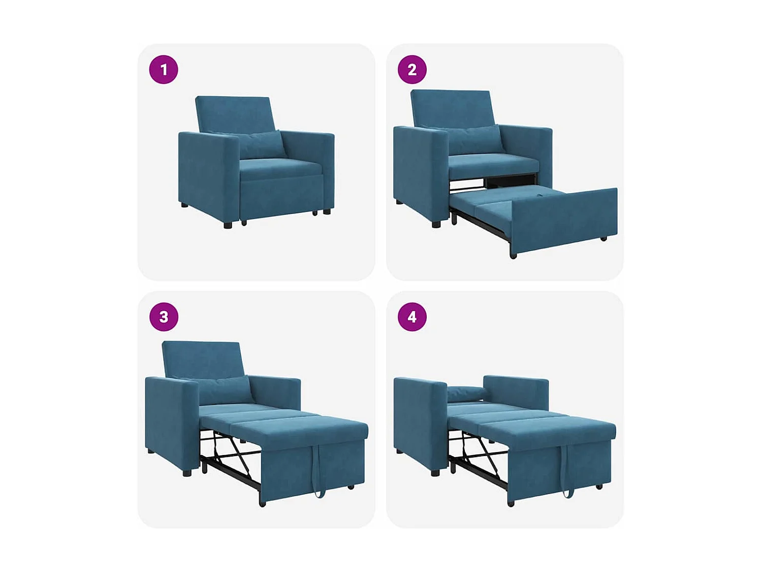 Sofá Cama Individual Azul 90x165x87 cm Terciopelo SHL6456