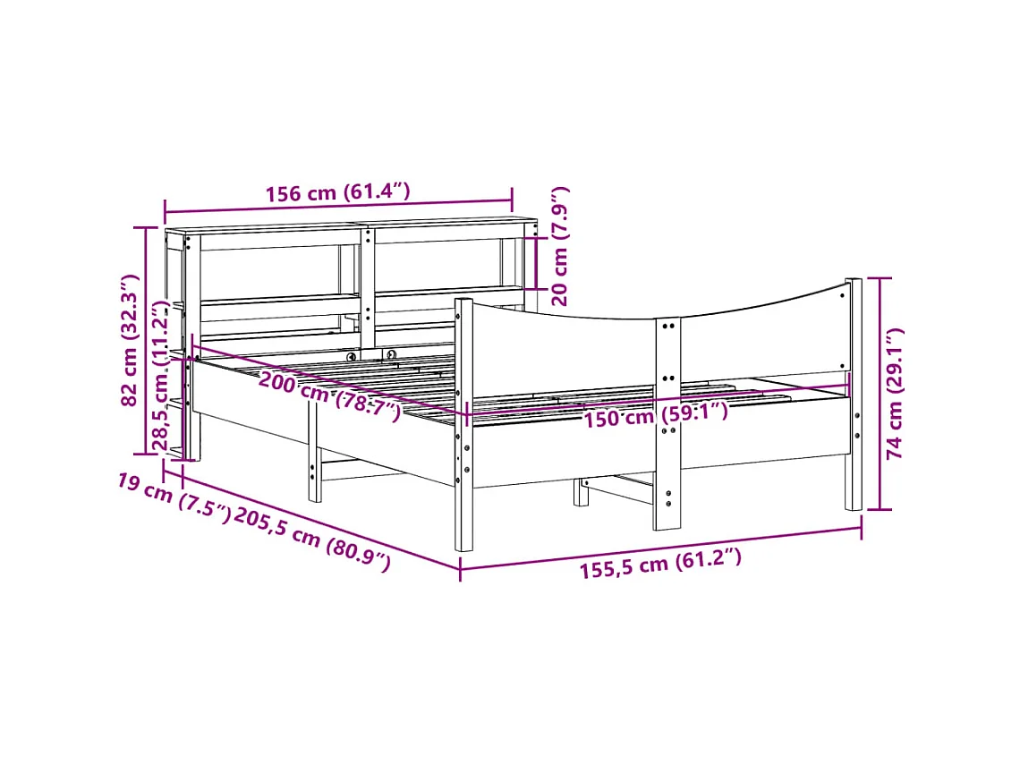 Lit double | Lit adulte | Cadre de lit avec tête de lit 150x200 cm bois de pin massif