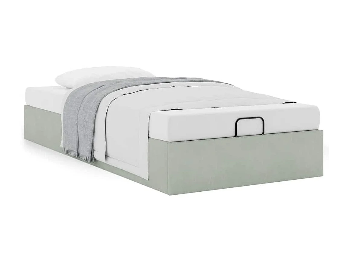 Lit simple | Lit adulte, enfant | Cadre de lit ottoman gris clair 90x200 cm velours