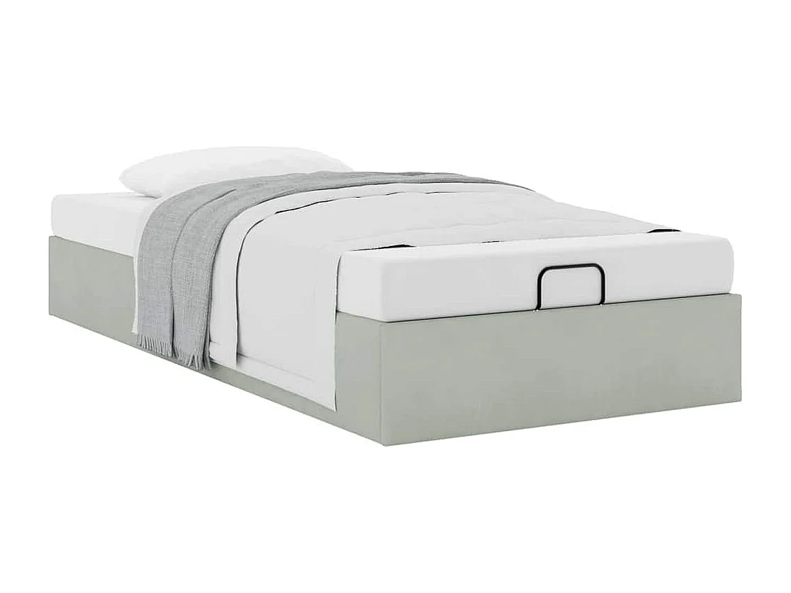 Lit simple | Lit adulte, enfant | Cadre de lit ottoman gris clair 90x200 cm velours