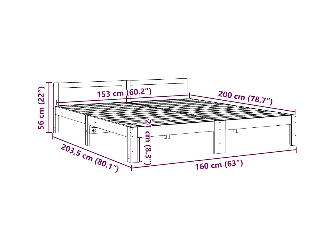 Letto per adulti | Letto matrimoniale | Giroletto senza Materasso Bianco 160x200 cm Legno Massello Pino
