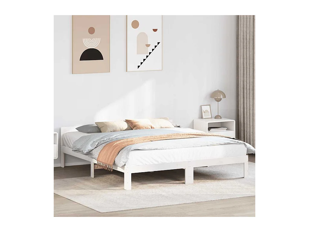 Letto per adulti | Letto matrimoniale | Giroletto senza Materasso Bianco 160x200 cm Legno Massello Pino