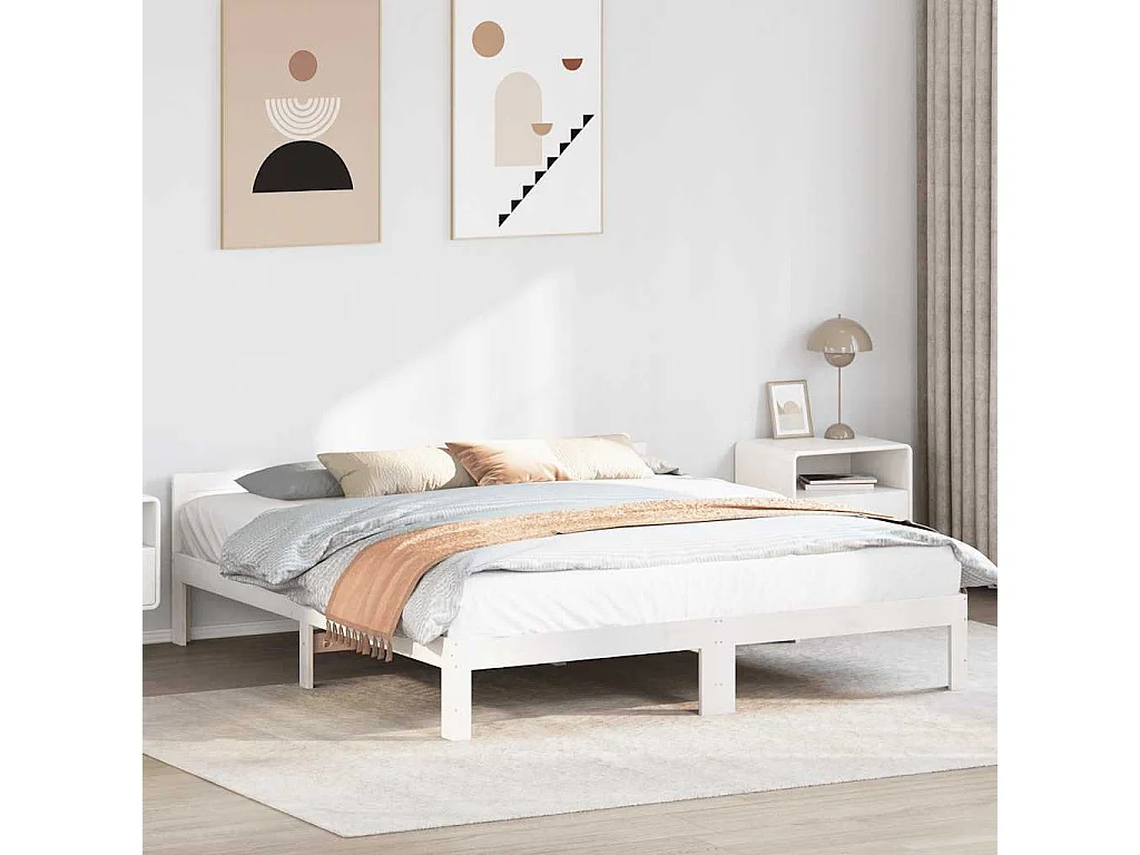 Lit double | Lit adulte | Cadre de lit blanc 160x200 cm bois de pin massif