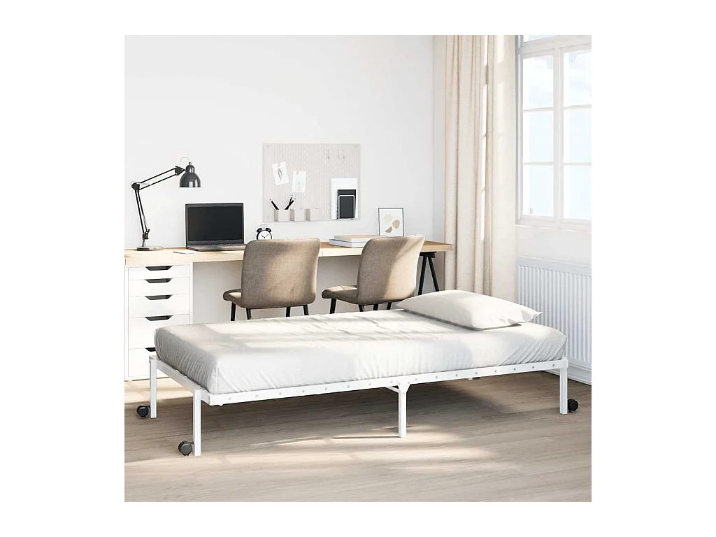Lit simple | Lit adulte, enfant | Cadre de lit pliable blanc 90x200 cm acier