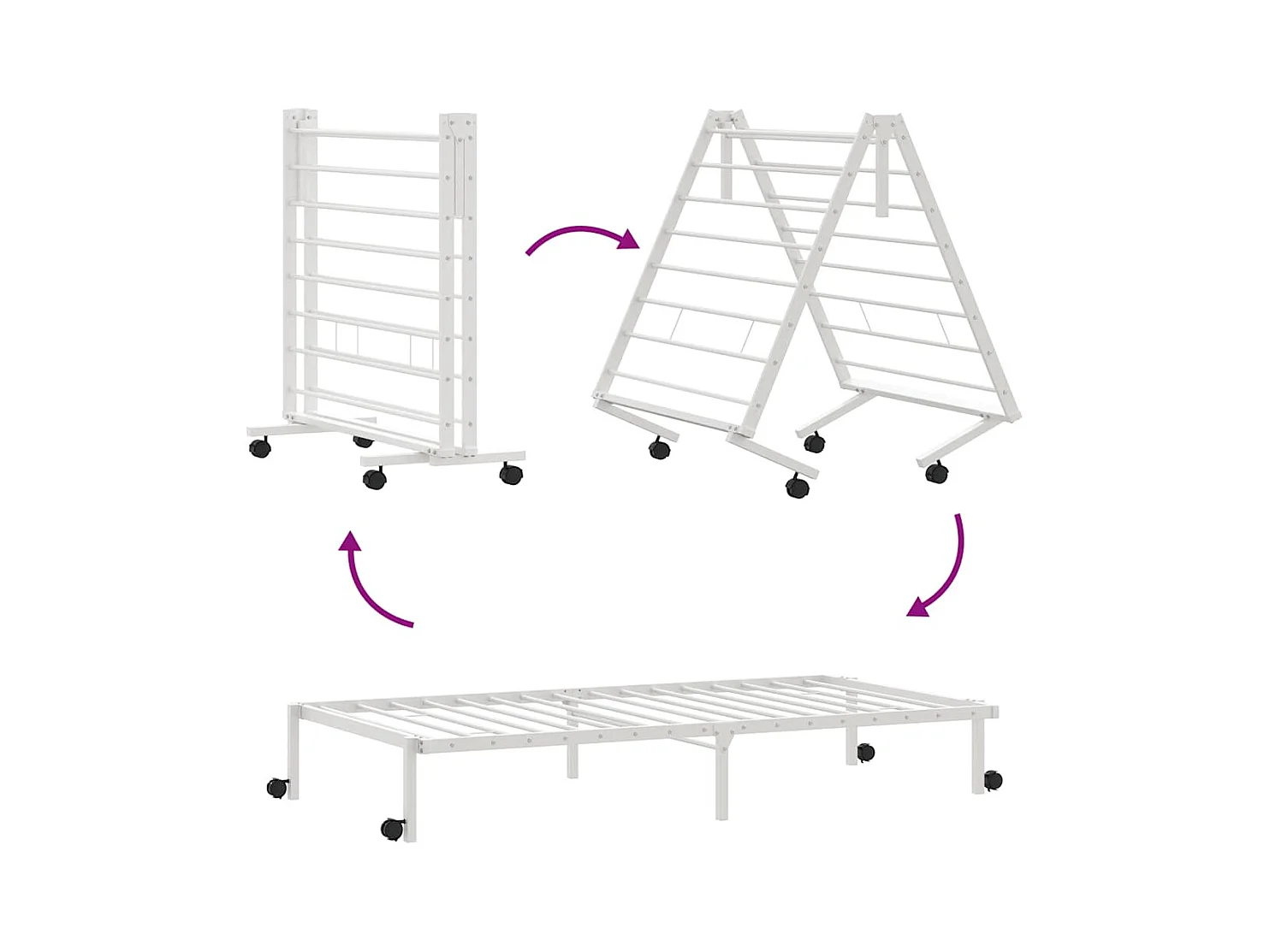 Lit simple | Lit adulte, enfant | Cadre de lit pliable blanc 90x200 cm acier