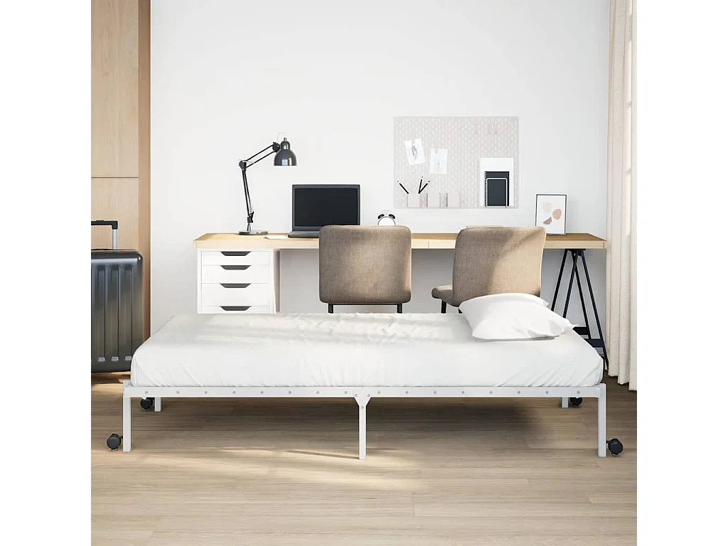 Lit simple | Lit adulte, enfant | Cadre de lit pliable blanc 90x200 cm acier