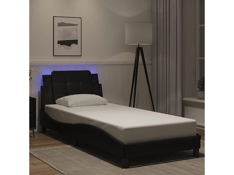 Lit simple | Lit adulte, enfant | Cadre de lit avec LED noir 90x190 cm