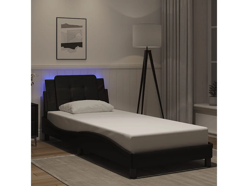 Lit simple | Lit adulte, enfant | Cadre de lit avec LED noir 90x190 cm
