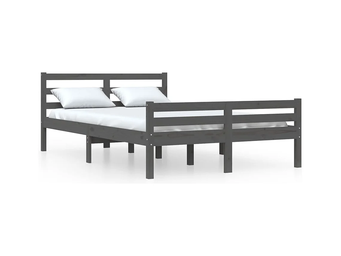 Lit double | Lit adulte | Cadre de lit gris bois massif 140x190 cm