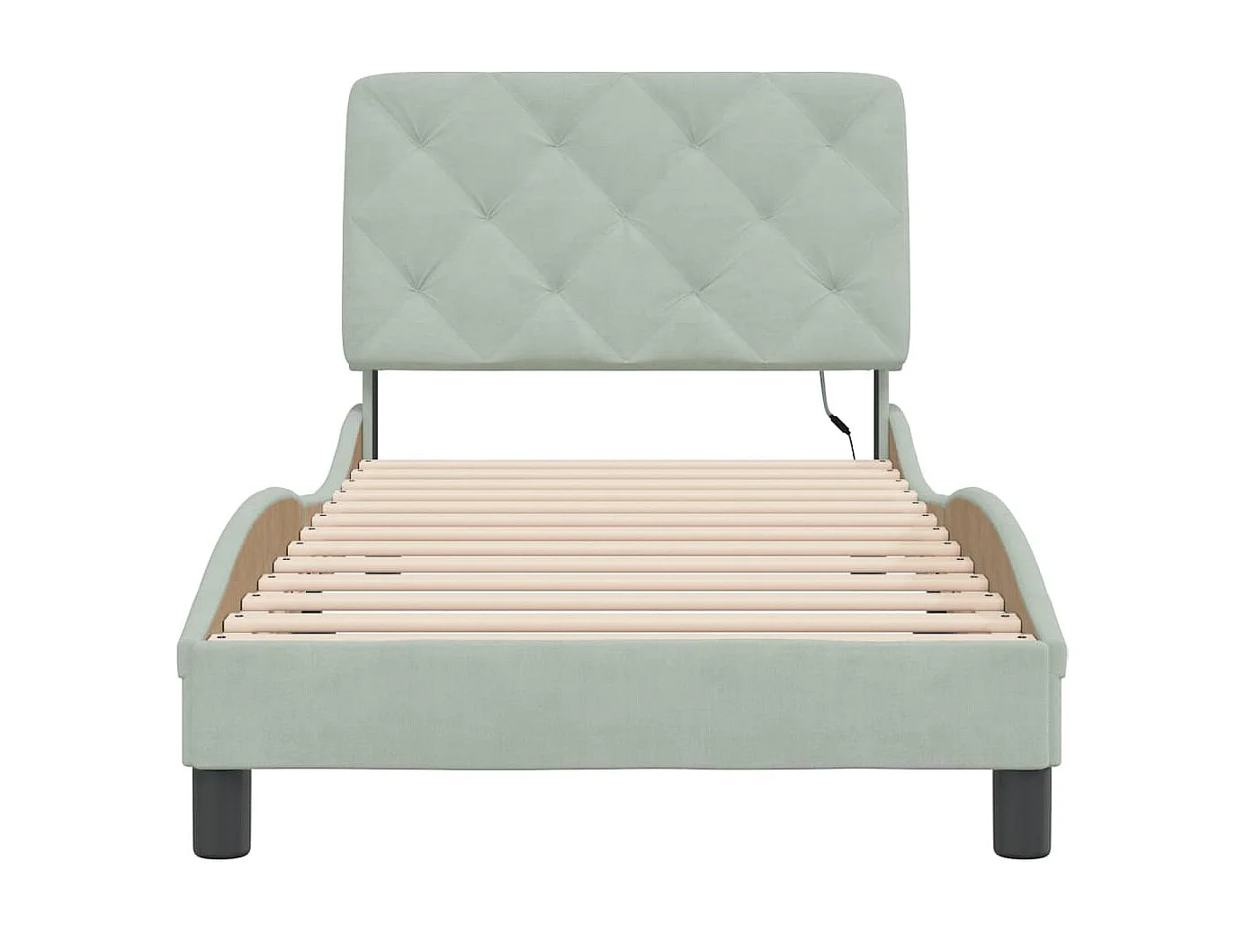 Lit simple | Lit adulte, enfant | Cadre de lit avec LED gris clair 90x190 cm velours