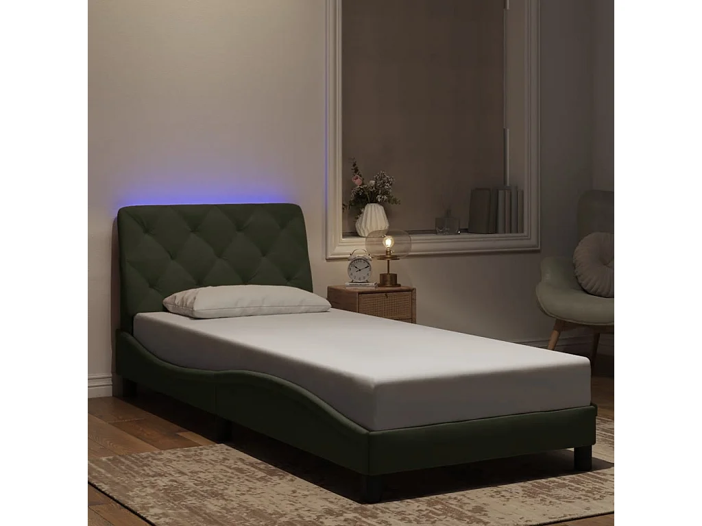 Lit simple | Lit adulte, enfant | Cadre de lit avec LED gris clair 90x190 cm velours
