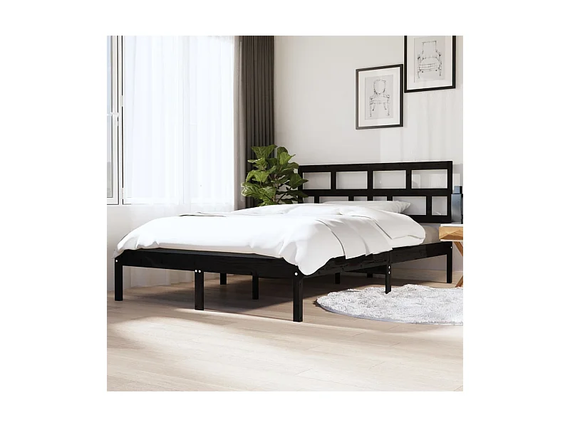 Lit double | Lit adulte | Cadre de lit noir bois massif 140x190 cm