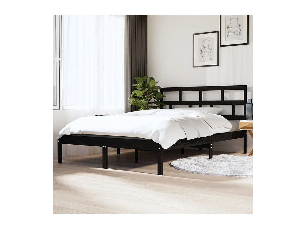Lit double | Lit adulte | Cadre de lit noir bois massif 140x190 cm