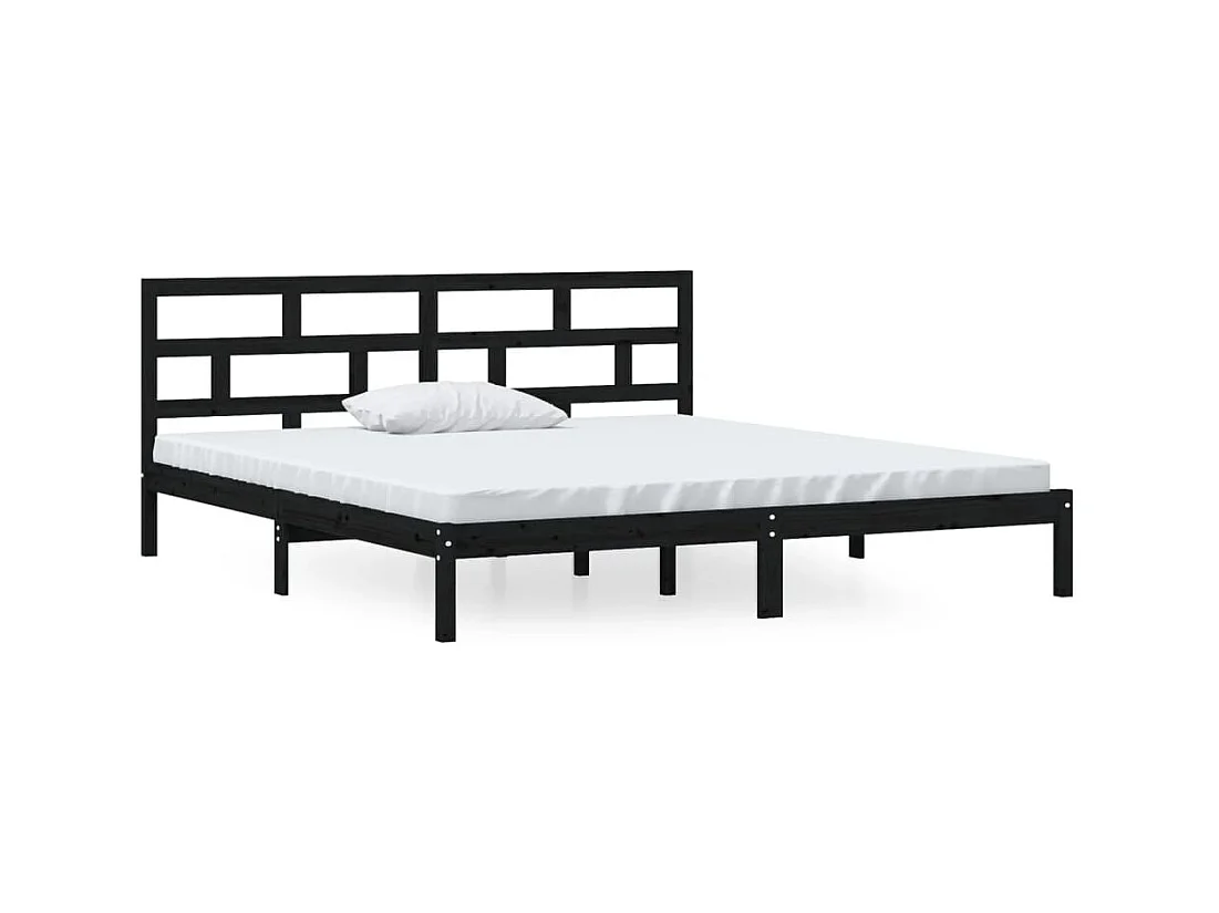 Lit double | Lit adulte | Cadre de lit noir bois massif 140x190 cm