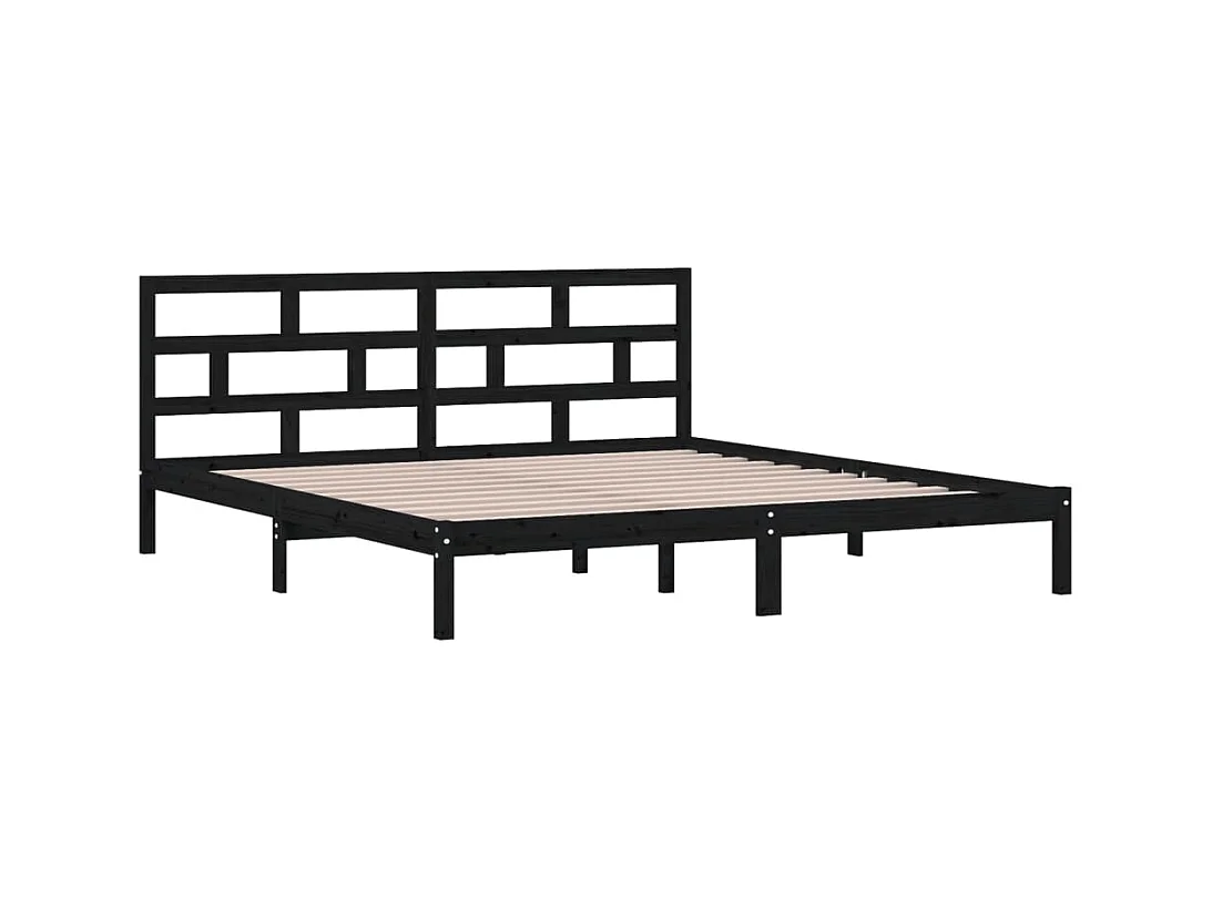 Lit double | Lit adulte | Cadre de lit noir bois massif 140x190 cm