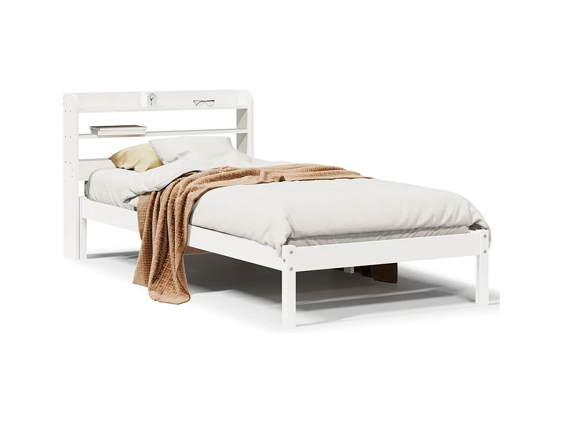 Lit simple | Lit adulte, enfant | Cadre de lit blanc 75x190 cm bois de pin massif