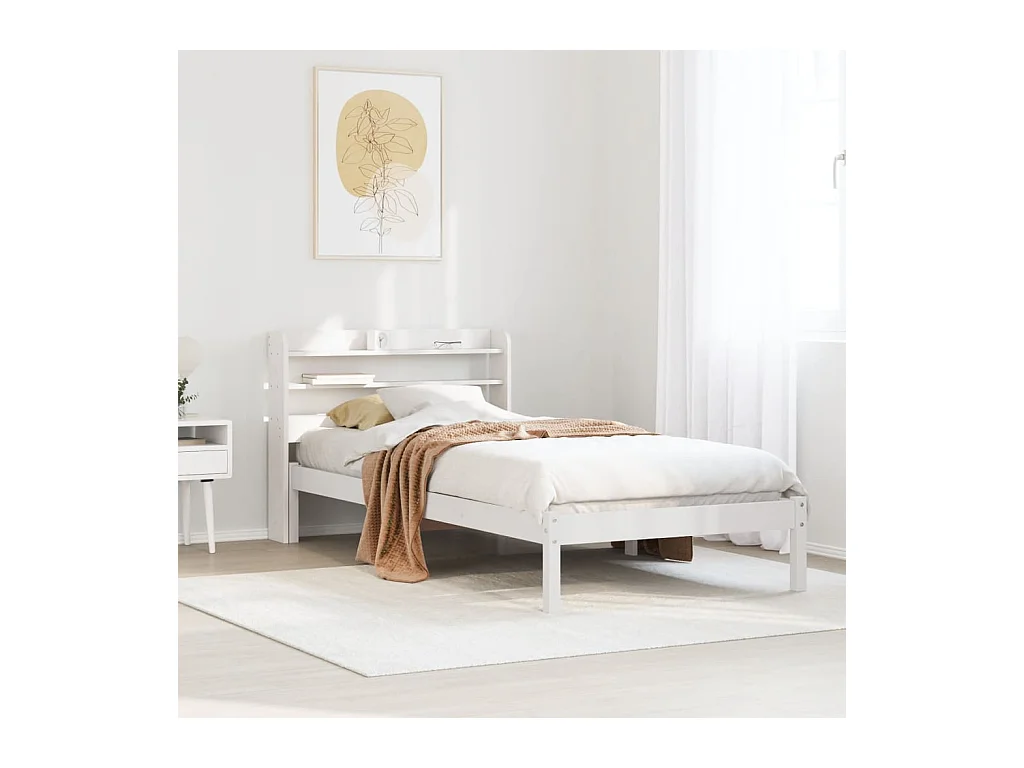 Lit simple | Lit adulte, enfant | Cadre de lit blanc 75x190 cm bois de pin massif