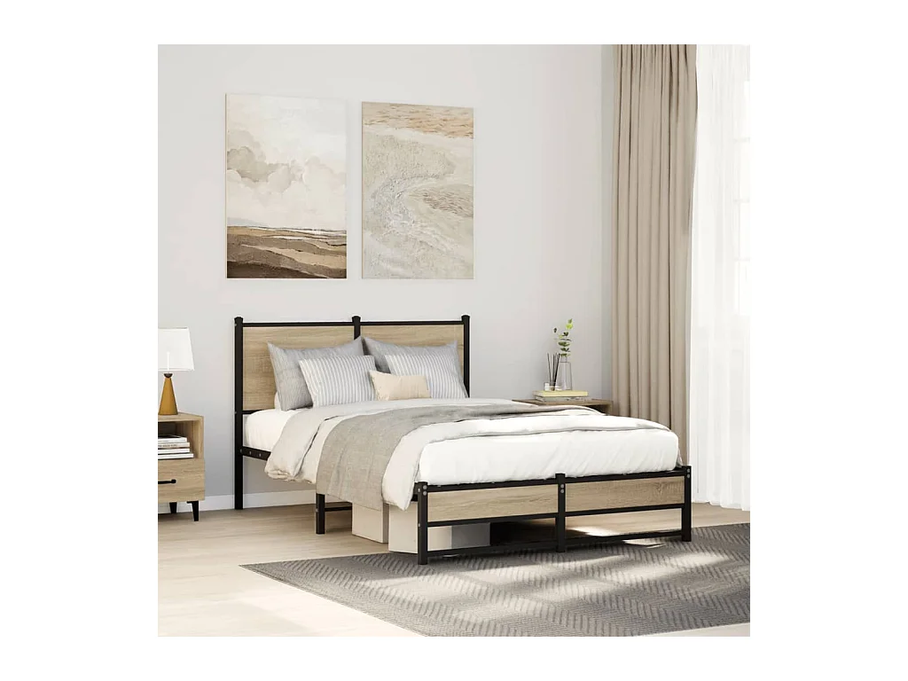 Lit simple | Lit adulte, enfant | Cadre de lit en métal chêne sonoma 120x200 cm