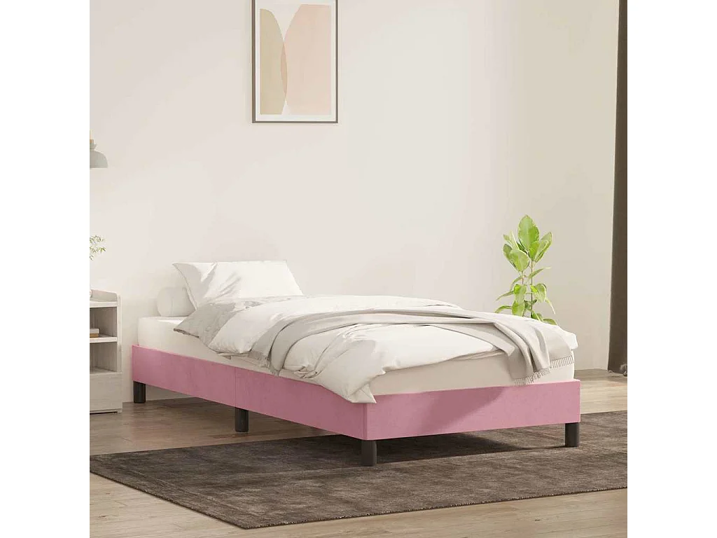 Lit simple | Lit adulte, enfant | Cadre de lit rose 100x220 cm velours