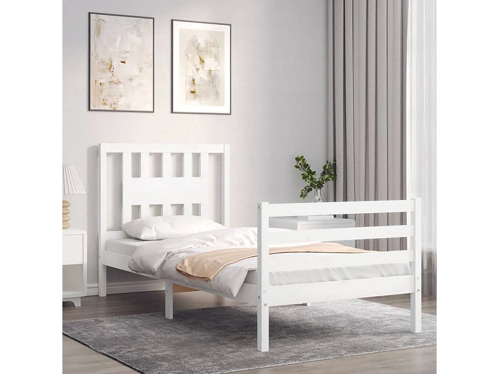 Lit simple | Lit adulte, enfant | Cadre de lit blanc 90x200 cm bois massif