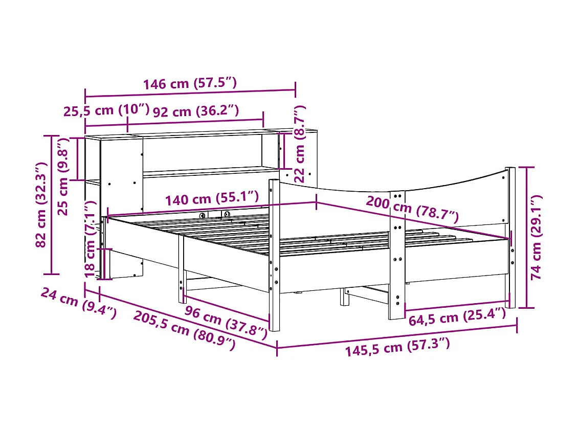 Letto per adulti | Letto matrimoniale | Giroletto senza Materasso Bianco 140x200 cm Legno Massello Pino