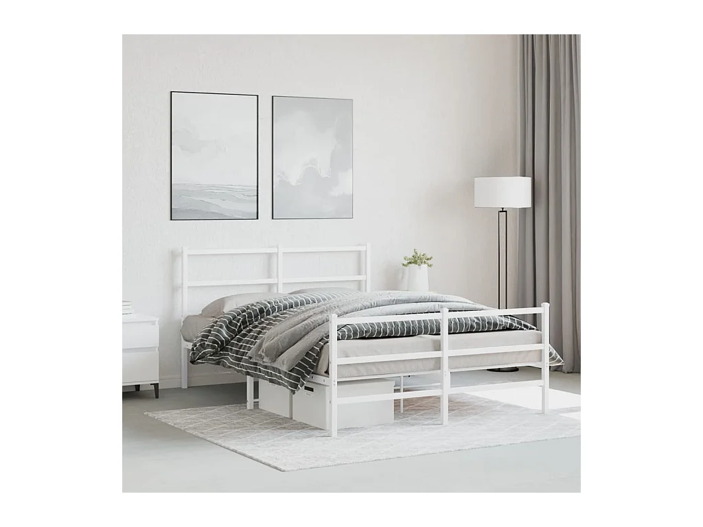 Lit double | Lit adulte | Cadre de lit métal et pied de lit blanc 135x190 cm