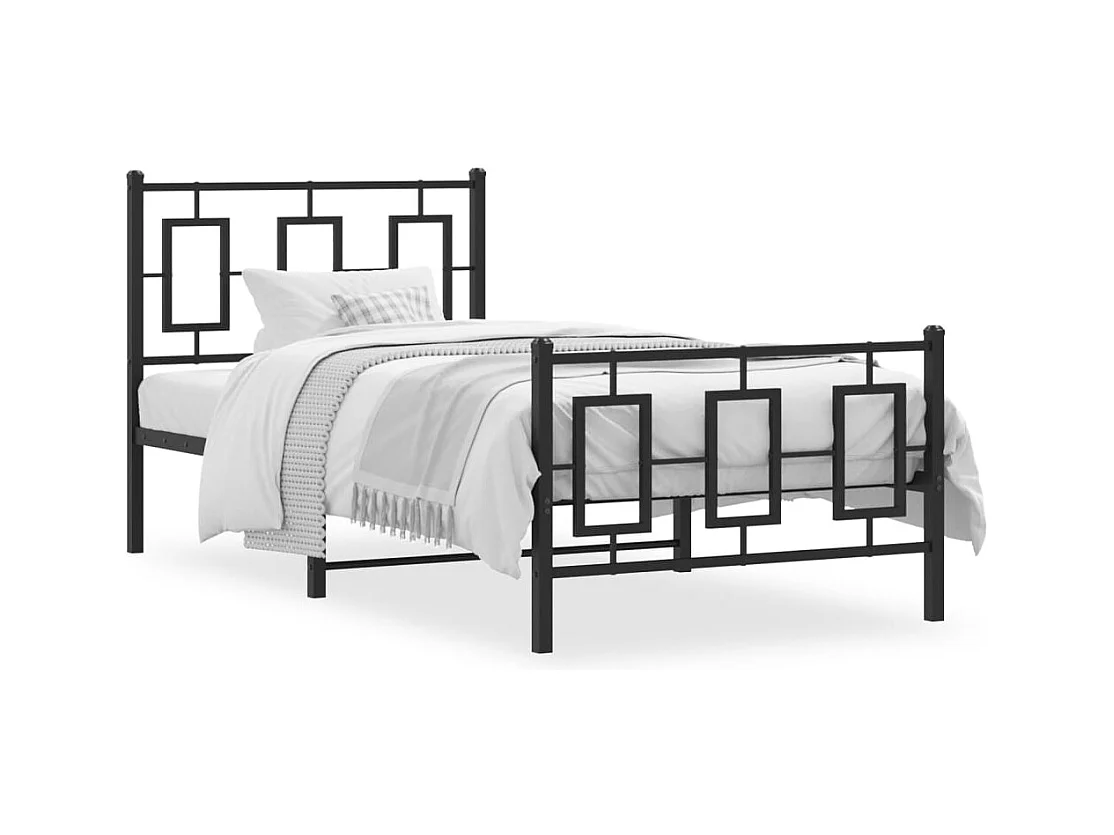 Lit simple | Lit adulte, enfant | Cadre de lit métal avec pied de lit noir 90x190 cm