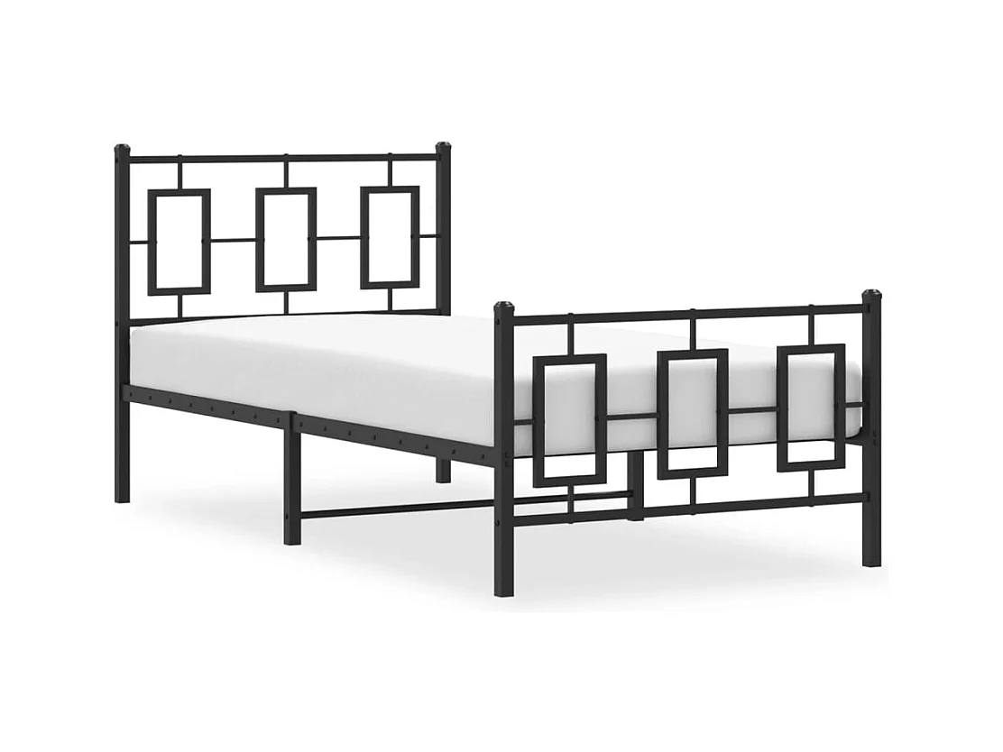 Lit simple | Lit adulte, enfant | Cadre de lit métal avec pied de lit noir 90x190 cm