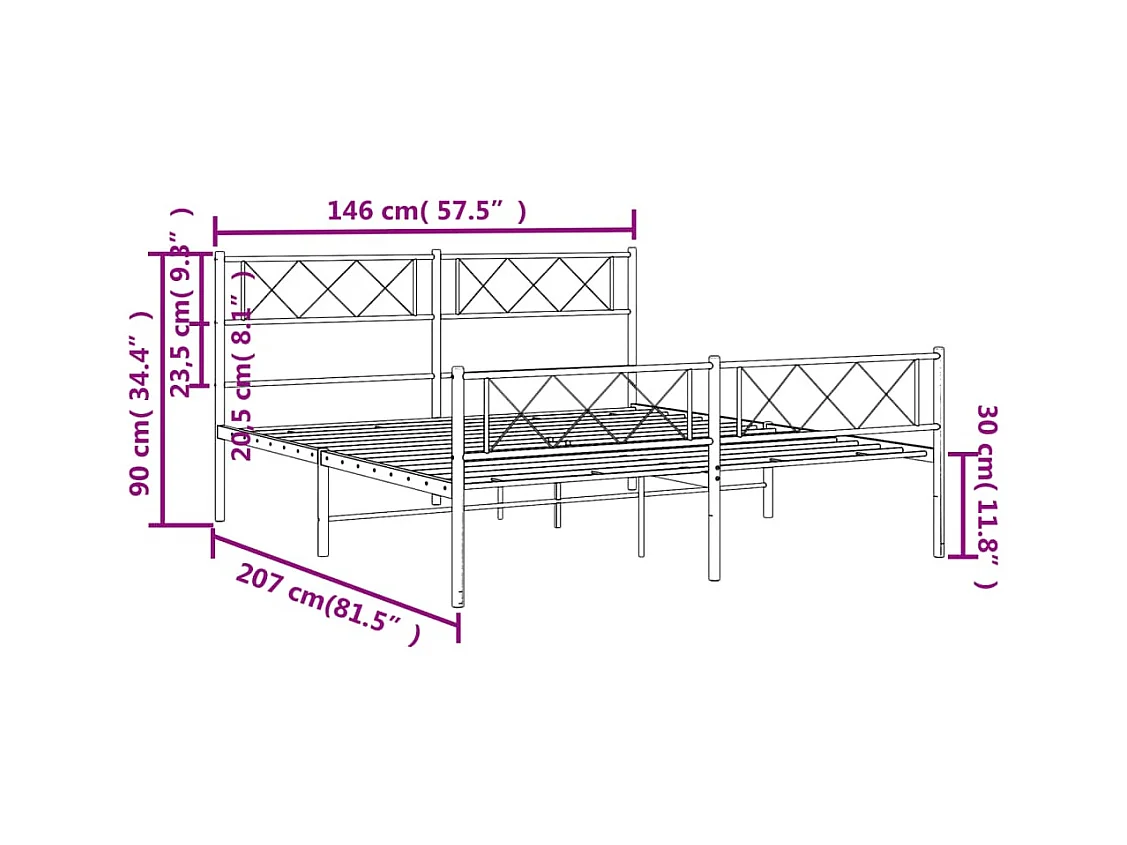 Lit double | Lit adulte | Cadre de lit métal et pied de lit blanc 140x200 cm